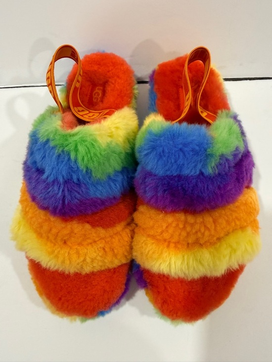 UGG Fluff Yeah Slide Rainbow Multi Color Shearling Slingback Sandal Size 7 Women - Picture 2 of 11